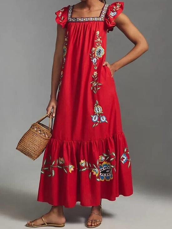 FARM Rio Dresses & Skirts - Farm Rio x Anthropologie Embroidered Square Neck Maxi Dress Red
Size: Medium